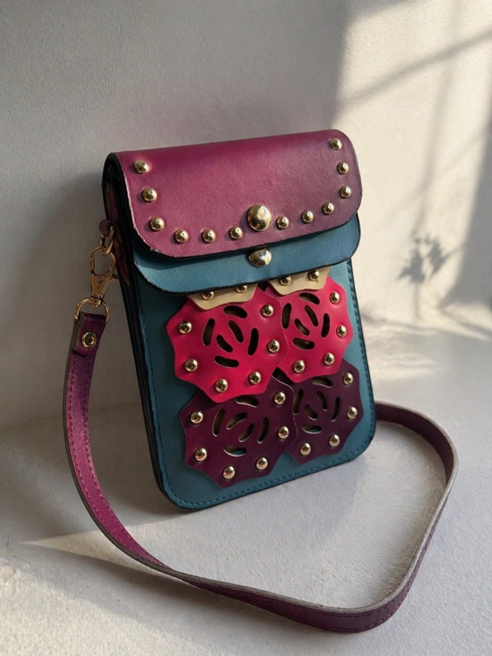 Y2K Colorblock Studded Mini Wristlet Bag Retro Statement